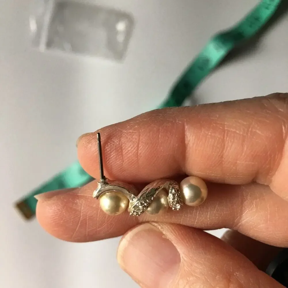 Faux pearl and rhinestone post earrings